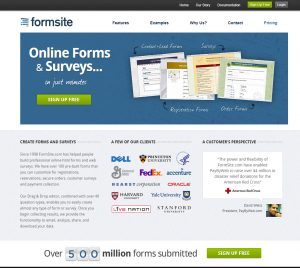 Formsite 20 years 2012 homepage