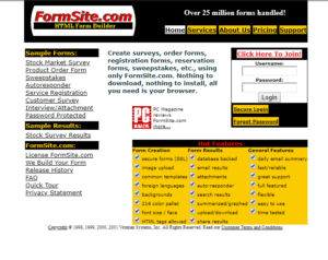 Formsite 20 years 2001 homepage